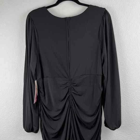 Emerald Sundae Black Stretch Ruched Bodycon Long Sleeve V-Neck Dress Plus 18 NWT - Picture 9 of 15